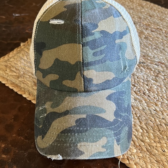 “TWO” women’s distressed ball caps adjustable & made for pony tails. “New” - Picture 4 of 8